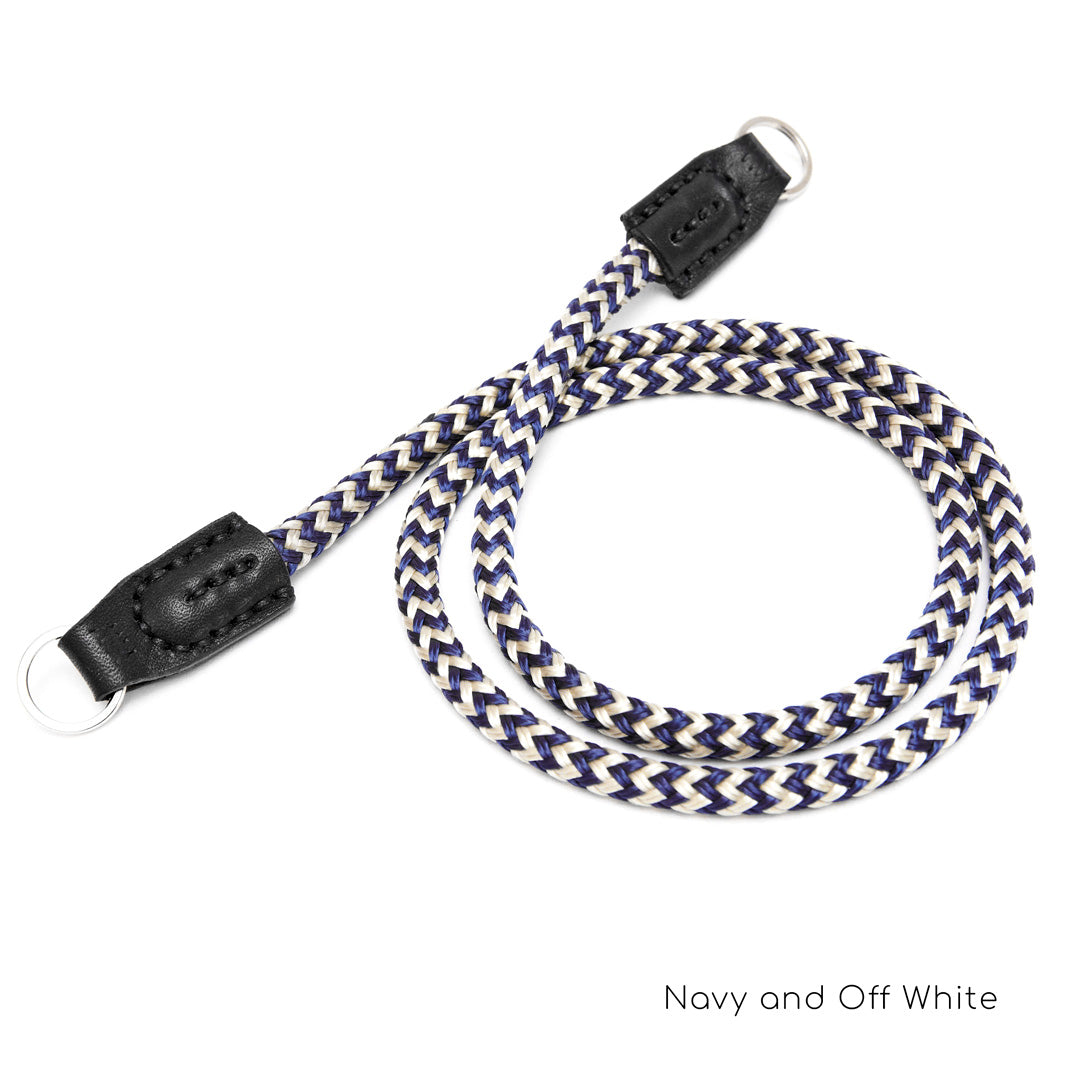 The Shorty 75cm rope camera strap in Navy/Off White handmade by Henry and Wilde in Western Australia.