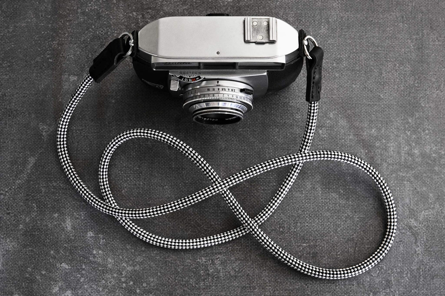 Audrey rope camera strap handcrafted by Henry and Wilde fitted to vintage film camera.