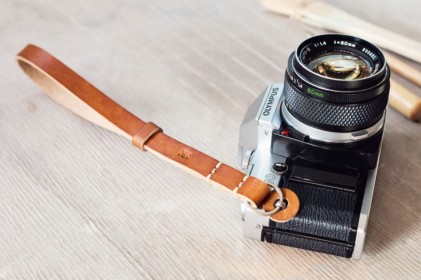 Gibson leather camera wrist strap handmade in Western Australia by Henry and Wilde