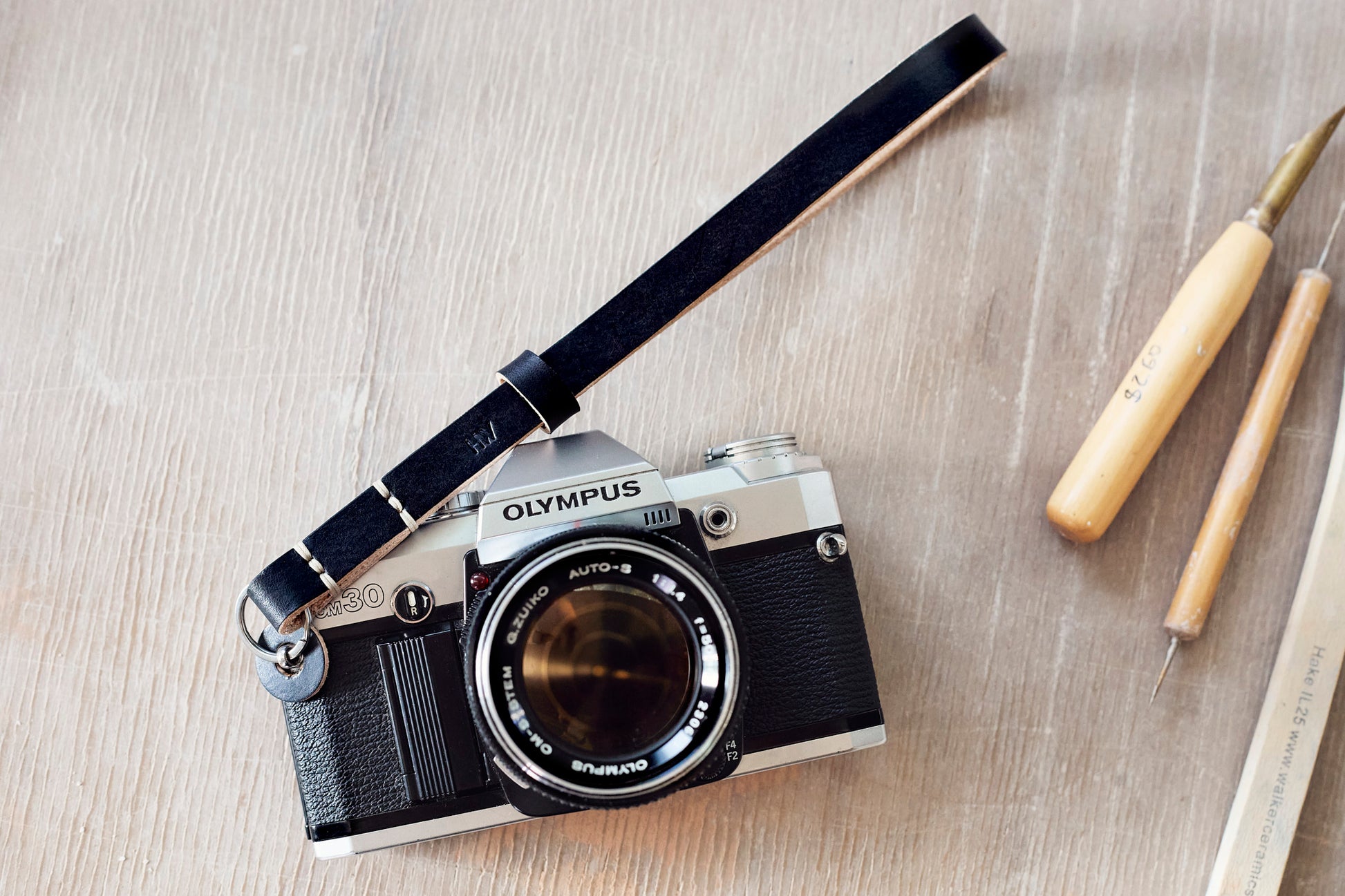 Gibson leather camera wrist strap handmade in Western Australia by Henry and Wilde
