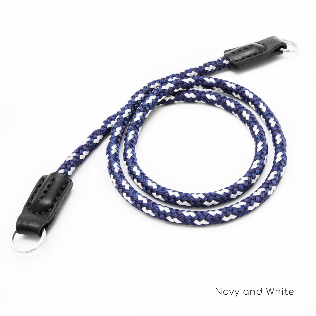 The Shorty 75cm rope camera strap in Navy/White handmade by Henry and Wilde in Western Australia. 